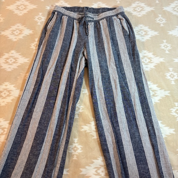 Old Navy Navy Blue & White Striped Drawstring Linen Pants - Picture 9 of 9